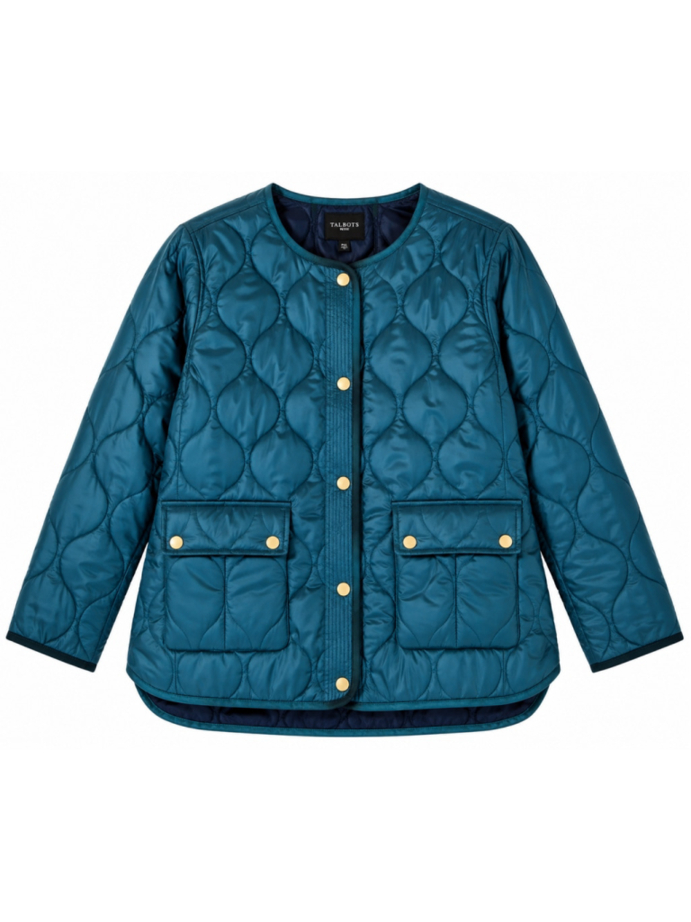 Talbots Petite XL Teal Quilted Jacket Gold Snap Pockets NWT $140